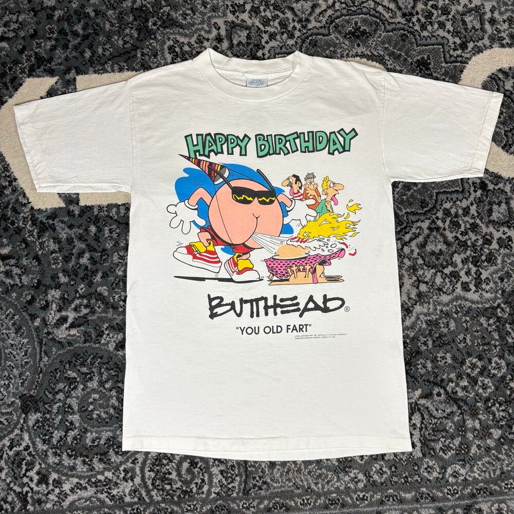 Vintage 1993 Butthead Sportswear Happy‎ Birthday Old Fart Shirt White Men’s Sz L